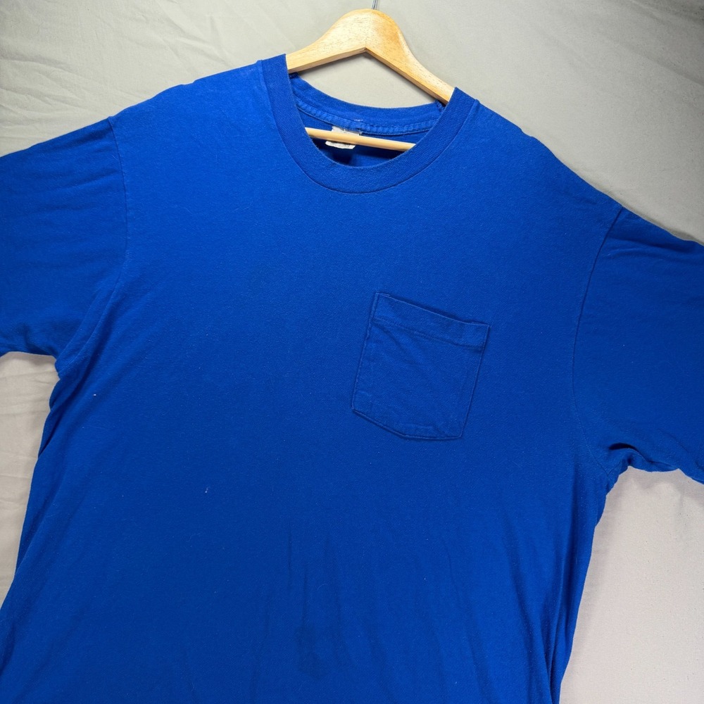 Vintage Fruit of the Loom Pocket T Shirt Men Large Blue Single Stitch Pocket 90s